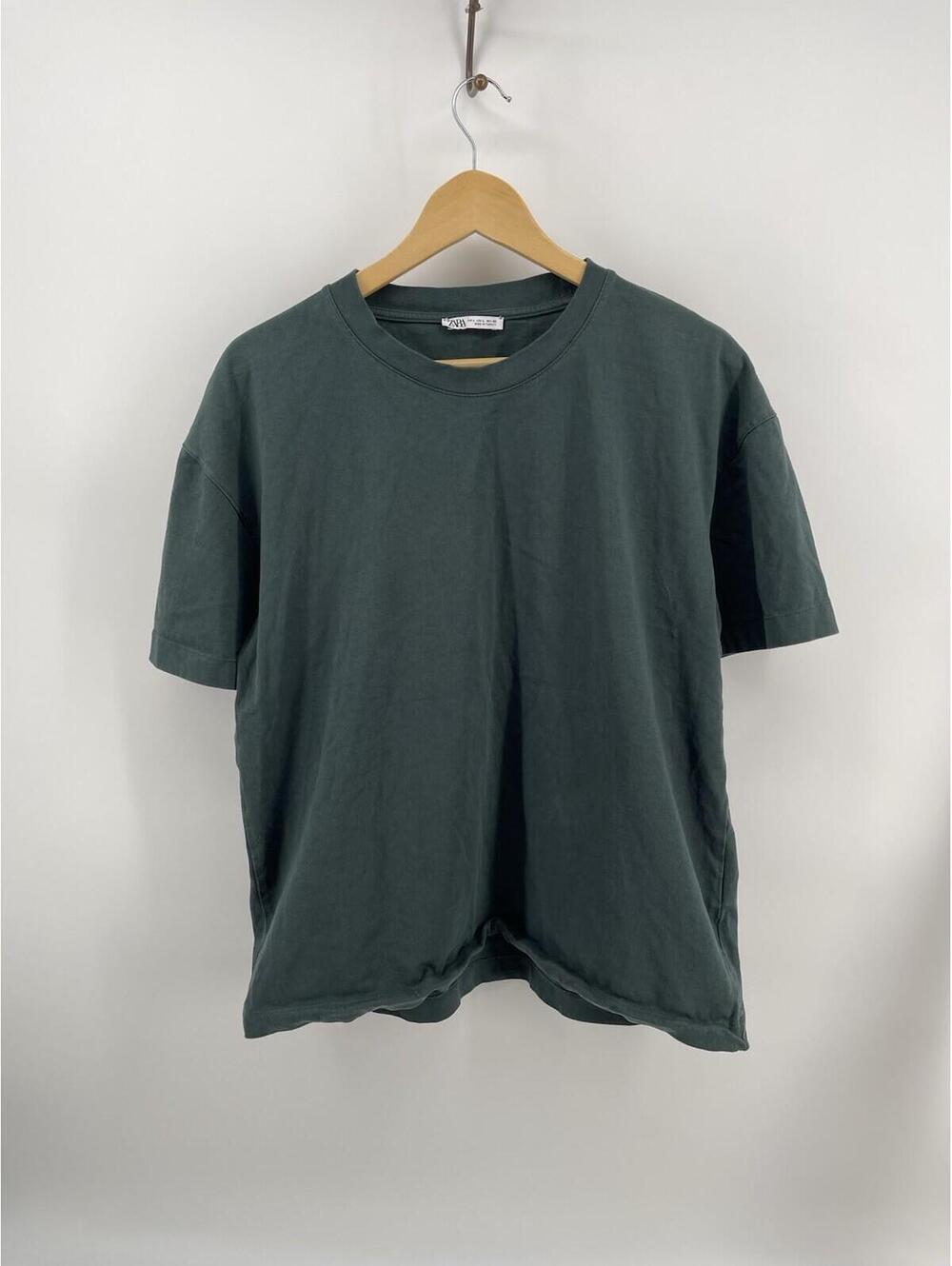 Zara Women’s Green Oversized Basic Cotton T Shirt Size Large Short Sleeve